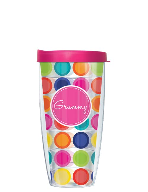 Freeheart Grammy Happy Circles w/ Hot Pink Lid Tumbler Cup 22 Oz | Fantastic Temperature Retention, Thermal Insulated! Dishwasher and Microwave Safe | BPA Free| Great Gift Idea