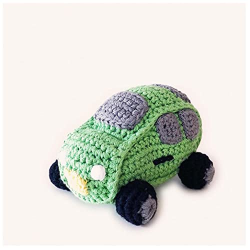 Pebble 200-046 Green Car Rattle, Fair Trade, Machine Washable, 4-inch Length, Cotton Yarn