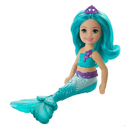 Mattel Barbie Dreamtopia Chelsea Mermaid Doll, 6.5-inch with Teal Hair and Tail, GJJ89, Multi
