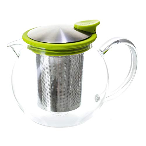 FORLIFE Bola Glass Teapot with Basket Infuser, 25oz./750ml, Lime