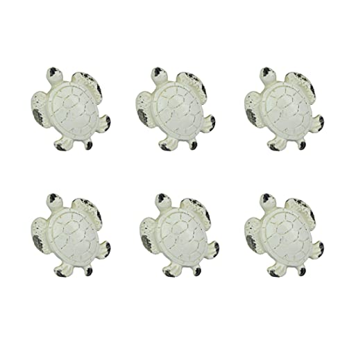 Moby Dick Specialties Set of 6 Distressed Finish Coastal White Cast Iron Sea Turtle Drawer Pulls