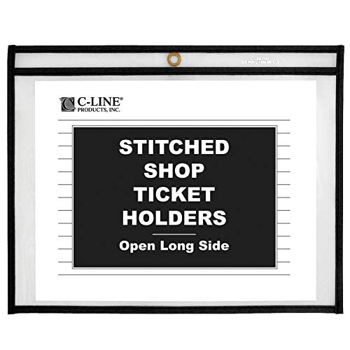 C-Line Stitched Shop Ticket Holders, Both Sides Clear, Open Long Side, 11 x 8.5 Inches, 25 per Box (49911)