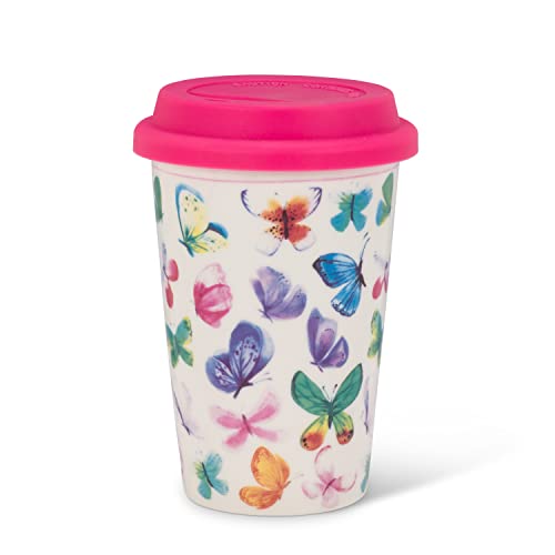 Abbott Collection  27 Togo Butterflies Travel Mug. 2 Pieces, White/Multi