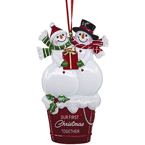 Kurt Adler A2023 Our First Christmas Together Snowman Couple Hanging Ornament, 3-inch Height, Resin