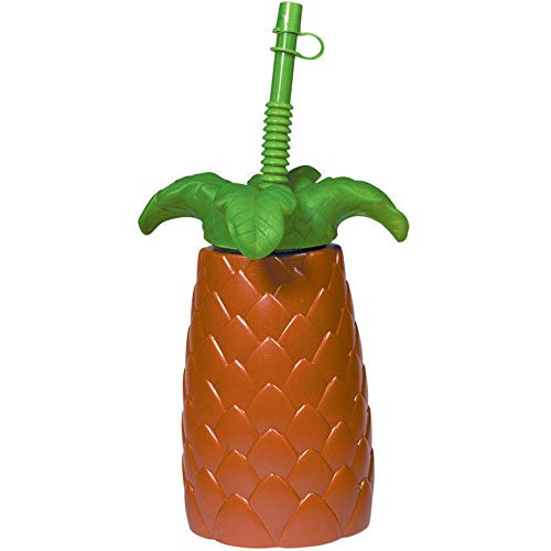 amscan 399688 Pineapple Sippy Party Cup, 22 oz., 1 Piece, Green/Brown