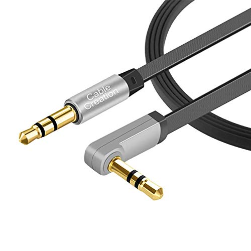 Aux Cable, CableCreation 6 FT Flat 3.5mm Auxiliary Audio Stereo Cord 90 Degree Right Angle Compatible with Car,Home Stereos, Headphones, iPod iPhone iPad, Smartphone, MP3 Player, Black