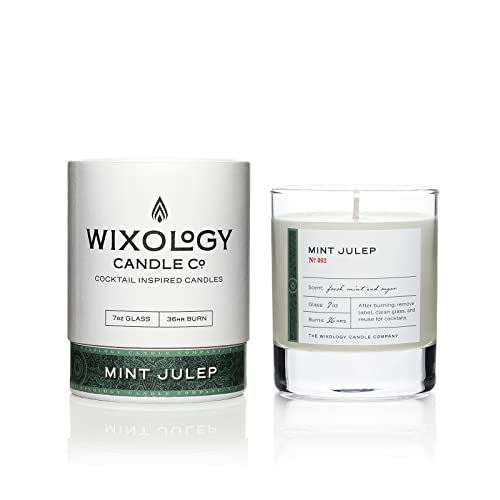 Wixology Candle Cocktail Inspired Mint Julep Soy Candle - Mint and Sugar Scented Candle in Reusable Rocks Glass - Made in Kentucky - 7 oz (Fresh Mint & Sugar)