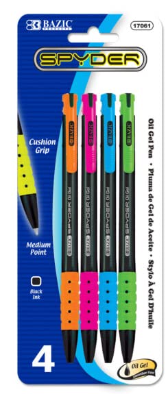 BAZIC Spyder Rollerball Gel Retractable Pen, 4/Pack