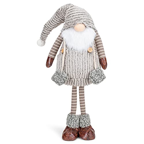 Napco Corduroy Standing Gnome Grey Stripe 26.5 inch Plush Fabric Christmas Figurine