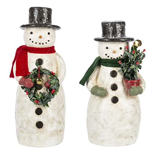 Ganz MX183352 Snowman with Wreath and Tree Figurines, 10-inch Height