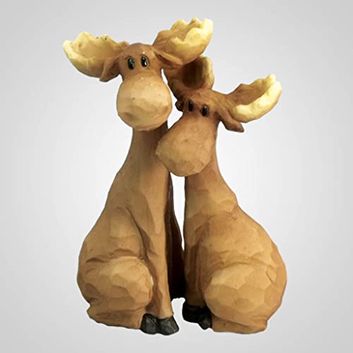 Lipco Poly Resin Carved-Look Hugging Moose Pair Figurine, Set of 2, 4.75-inch Height, Tabletop Decoration