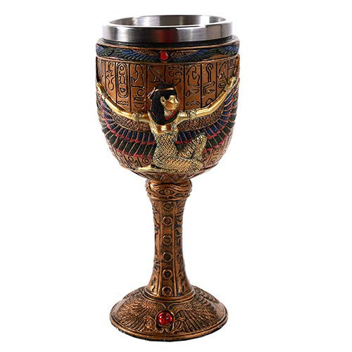 Pacific Trading Giftware Egyptian Goddess Isis Open Wing Golden Wine Goblet Stainless Steel Liner 6oz