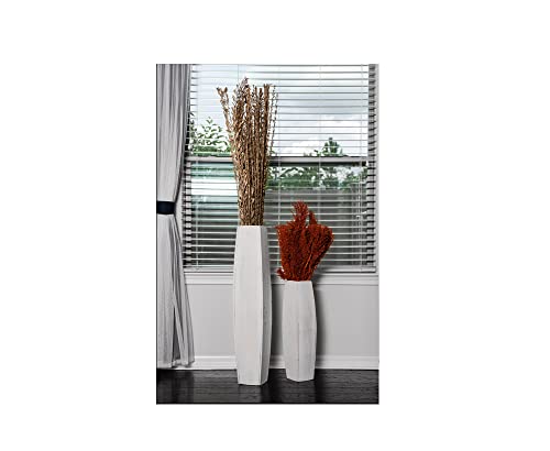 KALALOU Set of Tall Oblong Wooden Vases, Large & Small, White