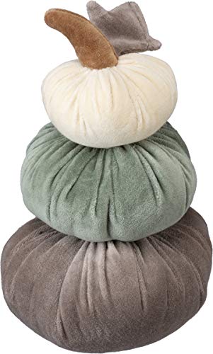 Primitives by Kathy Velvet Pumpkin Stack Decoration, 6 x 10.5-Inch, Gray/Sage/Cream