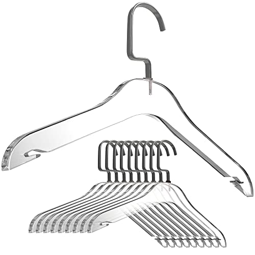 Clear Acrylic Clothes Hangers - 10 Pack Stylish and Heavy Duty Closet Organizer with Chrome Plated Steel Hooks - Non-Slip Notches for Suit Jacket, Sweater - by Designstyles (Matte Black)