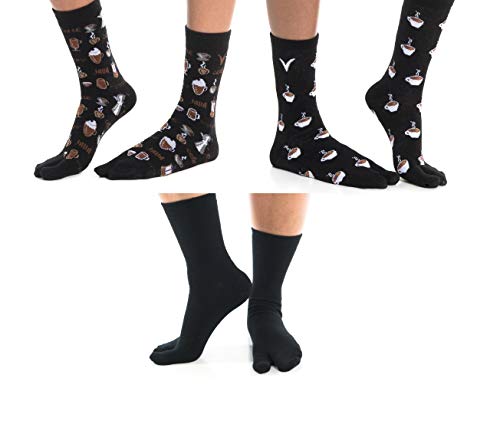 V-Toe Socks Coffee Cup Big Toe Flip-Flop Socks 3 Pairs V-Toe Casual Tabi Style Stylish Fun Premium Cotton Blend Women 5 - 10.5 Men 4 - 10
