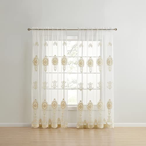 Belle Maison Stylemaster(R) ZARI Lurex Sheer Panel with Velvet Embroidery