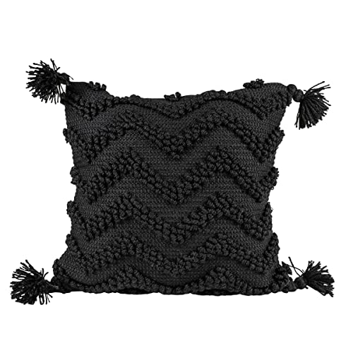 Foreside Home & Garden Black Chevron 18X18 Hand Woven Filled Outdoor Pillow