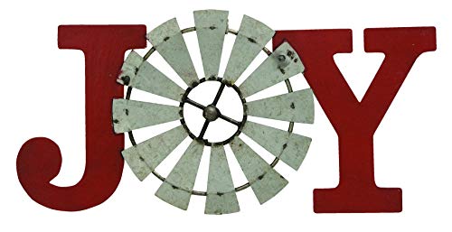 CWI Col House Designs "Joy" or "Noel" Red Windmill Metal Sign - Farmhouse Decor - Christmas Decor - Rustic Wall Decor (Joy)