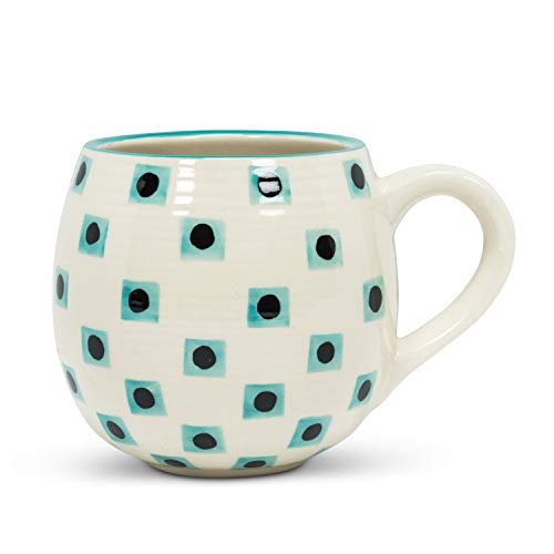 Abbott Collection  27-MOMA-401-MUG Dots & Squares Ball Mug, 5 inches long, Ivory/aqua