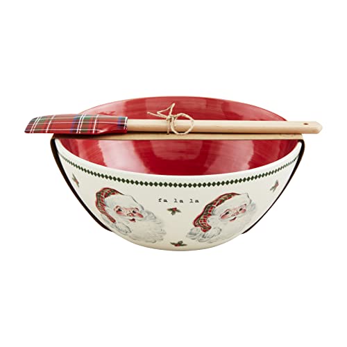 Mud Pie Vintage Santa Set, bowl 4" x 9 1/2" dia | spatula 12", Red