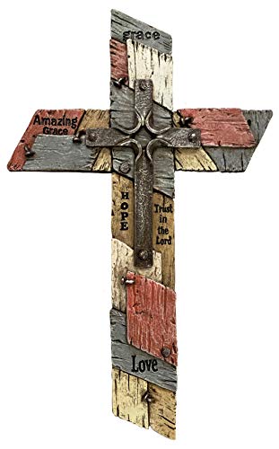 De Leon Collections Deleon Collections Inspirational Rustic Layered Wall Cross, Realistic Faux Wood, Nails and Iron Cross Accent