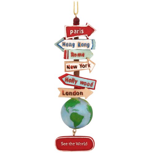 Kurt Adler Resin Stacked World Signs With Globe Ornament