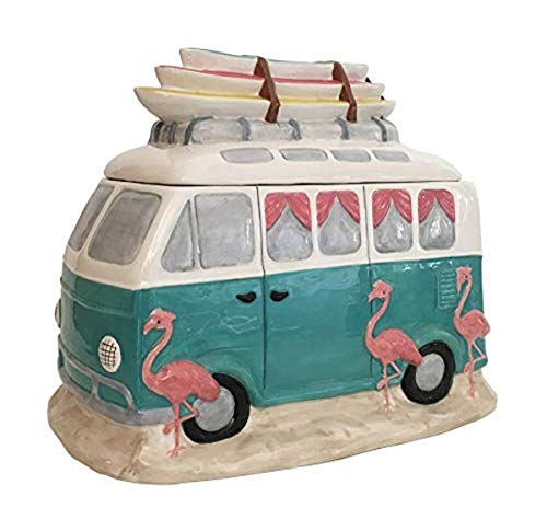 Blue Sky Clayworks Flamingo 18095 VW Camper Van Ceramic Cookie Jar 10.75" L