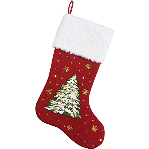 Comfy Hour Winter Holiday Home Collection 18"x11" Christmas Tree Snowflakes Red Stocking Christmas Decoration