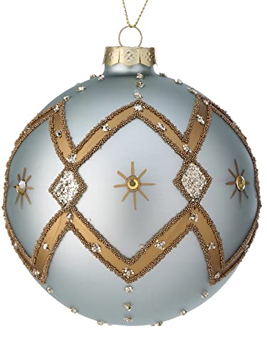 Regency International Burst Zigzag Ball Hanging Ornament, 4-inch Diameter, Glass, Aqua Gold