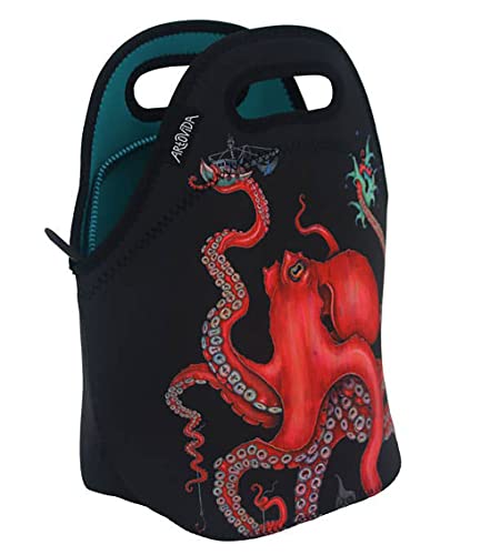 ARTOVIDA Artists Collective Insulated Neoprene Lunch Bag | Washable Soft Lunch Tote for School and Work - Design by Caia Koopman (USA) "Octopus Intertwined" _ Classic