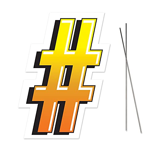 Beistle Plastic # Number Yard Sign with Metal Stakes-Happy Birthday Party Outdoor Lawn Decoration, 18" x 13.14", Yellow/Orange/White/Black