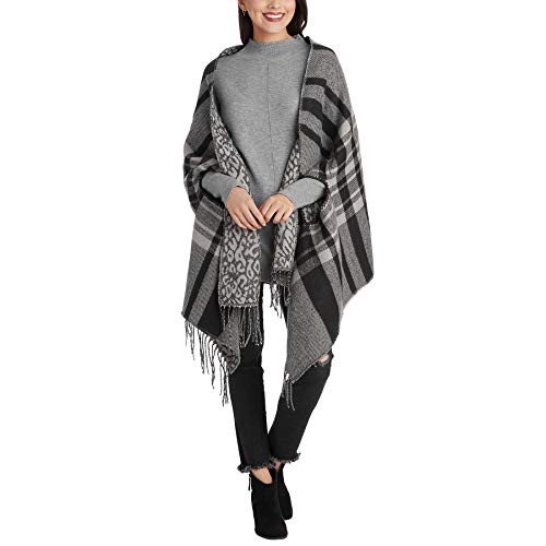 Mud Pie Womens Reversible Scarf Wrap, Acrylic, Gray