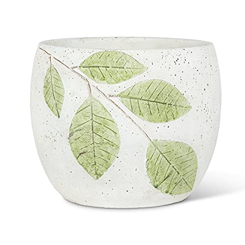 Abbott Collection  27-LINDEN-981-LG Large Round Leaf Planter, White/Green