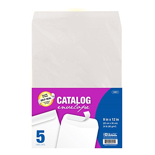 BAZIC 9x12 Self-Seal White Catalog Mailing Envelope, Safe Quick Closure Envelope, No Window, Adhesive Peel Seal (5/Pack)