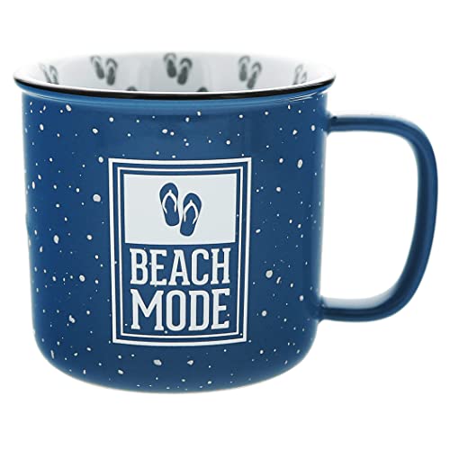 Pavilion - Beach Mode Ceramic 18-ounce Mug, Blue with Speckled Finish, Durable Thick Walled Camping Style Coffee Cup, Campfire Mug, Beach Decor, Palm Trees, 1 Count