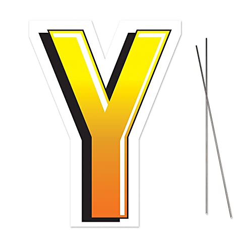 Beistle Plastic Letter Y Yard Sign with Metal Stakes-Happy Birthday Party Outdoor Lawn Decoration, 18" x 11.75", Yellow/Orange/White/Black