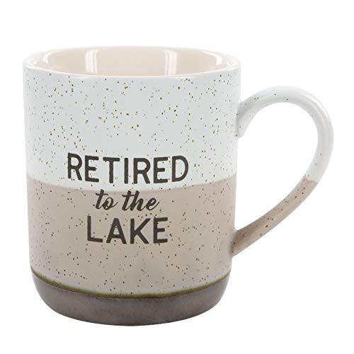 Pavilion Gift Company Large 15 Oz Stoneware Coffee Cup Mug Retired To The Lake, 15oz, Grey