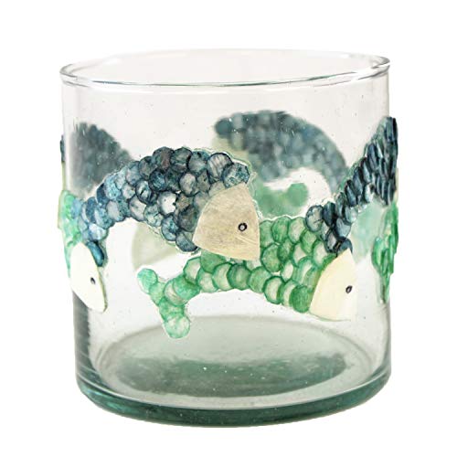 Beachcombers 2.5 x 3 Inch Colorful Fish Capiz and Glass Decorative Votive Candle Holder