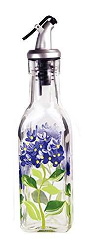 Grant Howard Hand Painted Square Cruet with Pourer, Blue Hydrangeas, 6 oz, Multicolor
