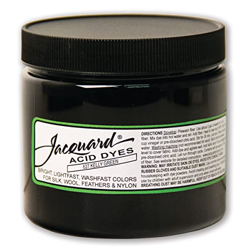 Jacquard Acid Dye for Wool, Silk and Other Protein Fibers, 8 Ounce Jar, Concentrated Powder, Kelly Green 627