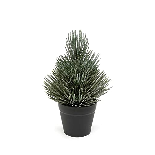 MeraVic Frosted Pine Tree in Black Pot with Mica Small, 8 Inches - Christmas Decoration