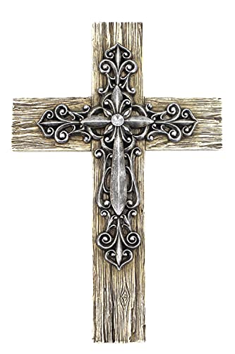 Comfy Hour Faith and Hope Collection Classic Layered Wall Cross, Silver, Vintage Style, Religious Decoration, Polyresin