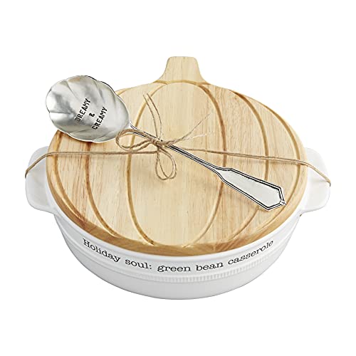 Mud Pie Green Bean Casserole Pumpkin Baker Set, 9" x 10.5", dish 9" x 10 1/2" | spoon 9", White