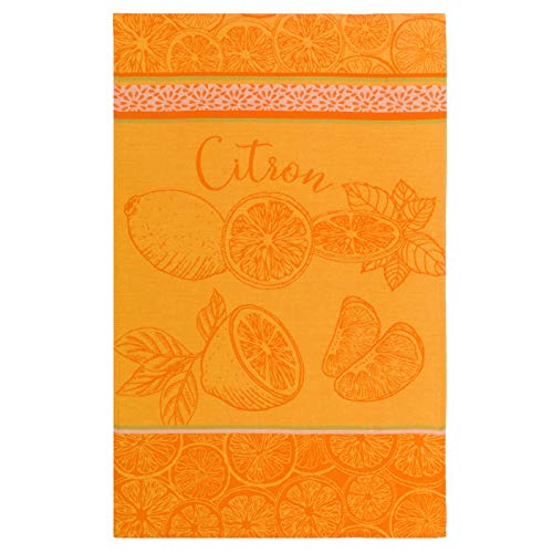 Coucke French Cotton Jacquard Towel, Citron (Lemon), 20-Inches by 30-Inches, Orange and Yellow