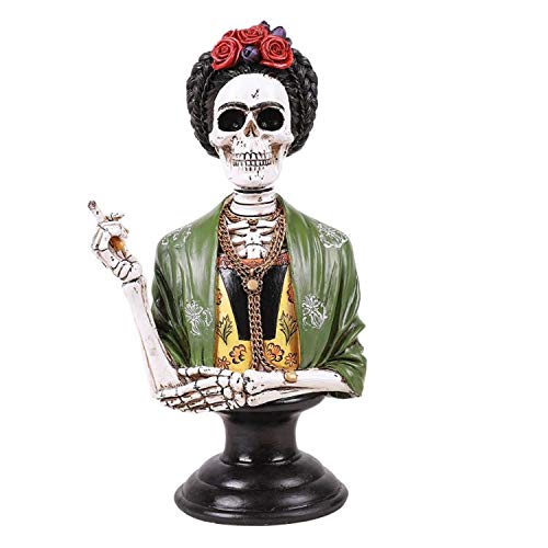 Pacific Trading Giftware Day of Dead Rose Smoking Sugar Skeleton Bust Resin Figurine