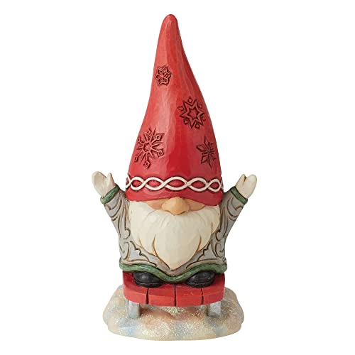 Enesco Jim Shore Heartwood Creek Gnome Sledding Figurine, 5.31 Inch, Multicolor