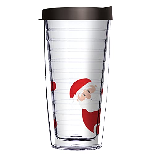 Comfy Hour Christmas Cartoon Santa Design 16 oz Clear Tumbler with Green Lid