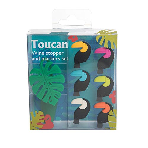 Beachcombers Silicone Bottle Stopper Toucan Wine Markers Set of 6