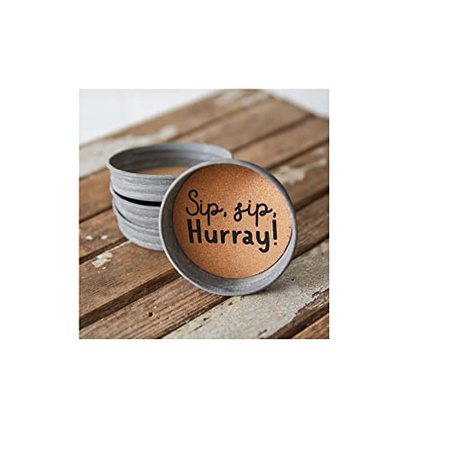 CTW Home Collection 370707 Sip Sip Hurray Mason Jar Lid Coaster, 3.75-inch Diameter